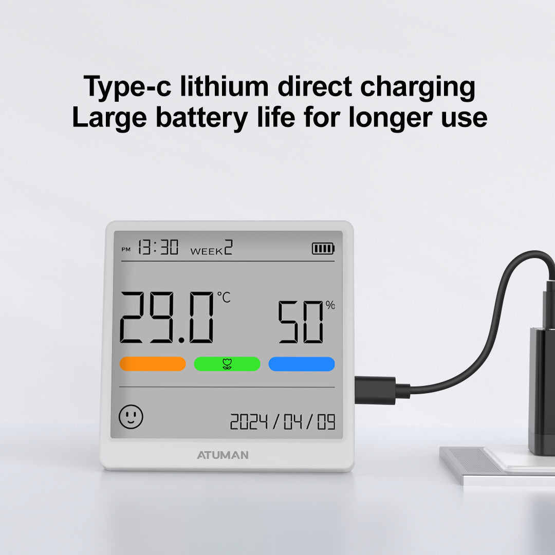 ATuMan THSE Indoor Thermometer Hygrometer with LCD Display – Digital Temperature & Humidity Monitor with Clock