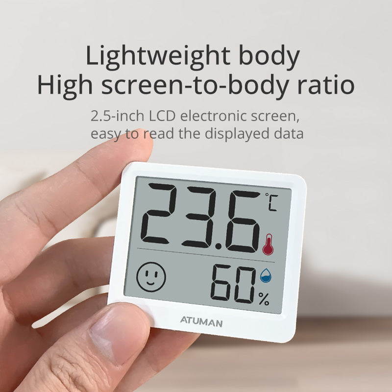 ATuMan Thimini 2.5" LCD Indoor Thermometer Hygrometer with Clock – Digital Temperature & Humidity Monitor