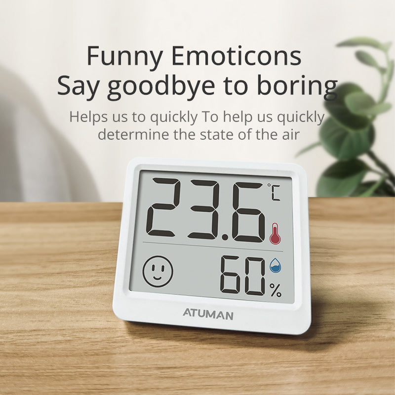 ATuMan Thimini 2.5" LCD Indoor Thermometer Hygrometer with Clock – Digital Temperature & Humidity Monitor