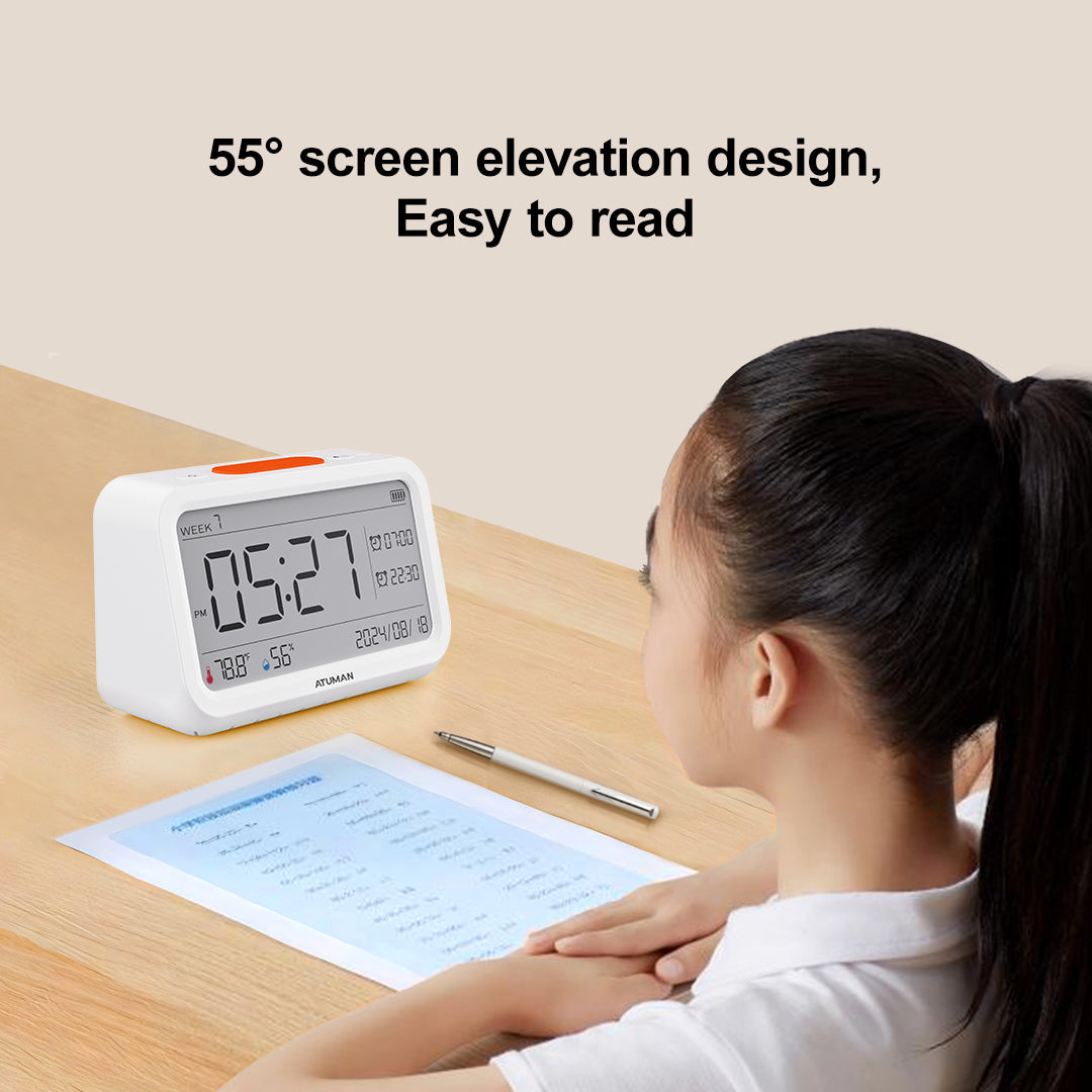 ATuMan MT2 Thermometer Hygrometer with Clock – Indoor Temperature & Humidity Monitor with Alarm and Night Light