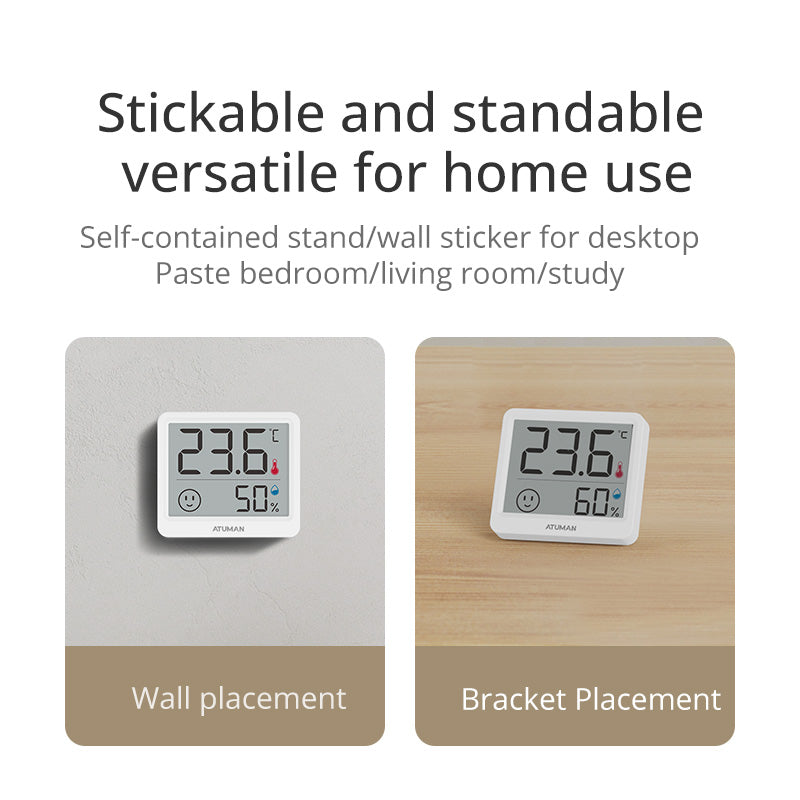 ATuMan Thimini 2.5" LCD Indoor Thermometer Hygrometer with Clock – Digital Temperature & Humidity Monitor