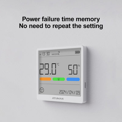 ATuMan THSE Indoor Thermometer Hygrometer with LCD Display – Digital Temperature & Humidity Monitor with Clock