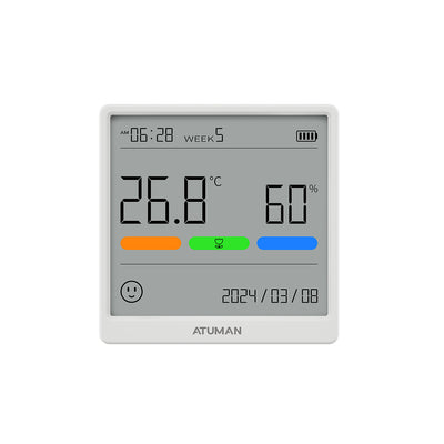 ATuMan THSE Indoor Thermometer Hygrometer with LCD Display – Digital Temperature & Humidity Monitor with Clock